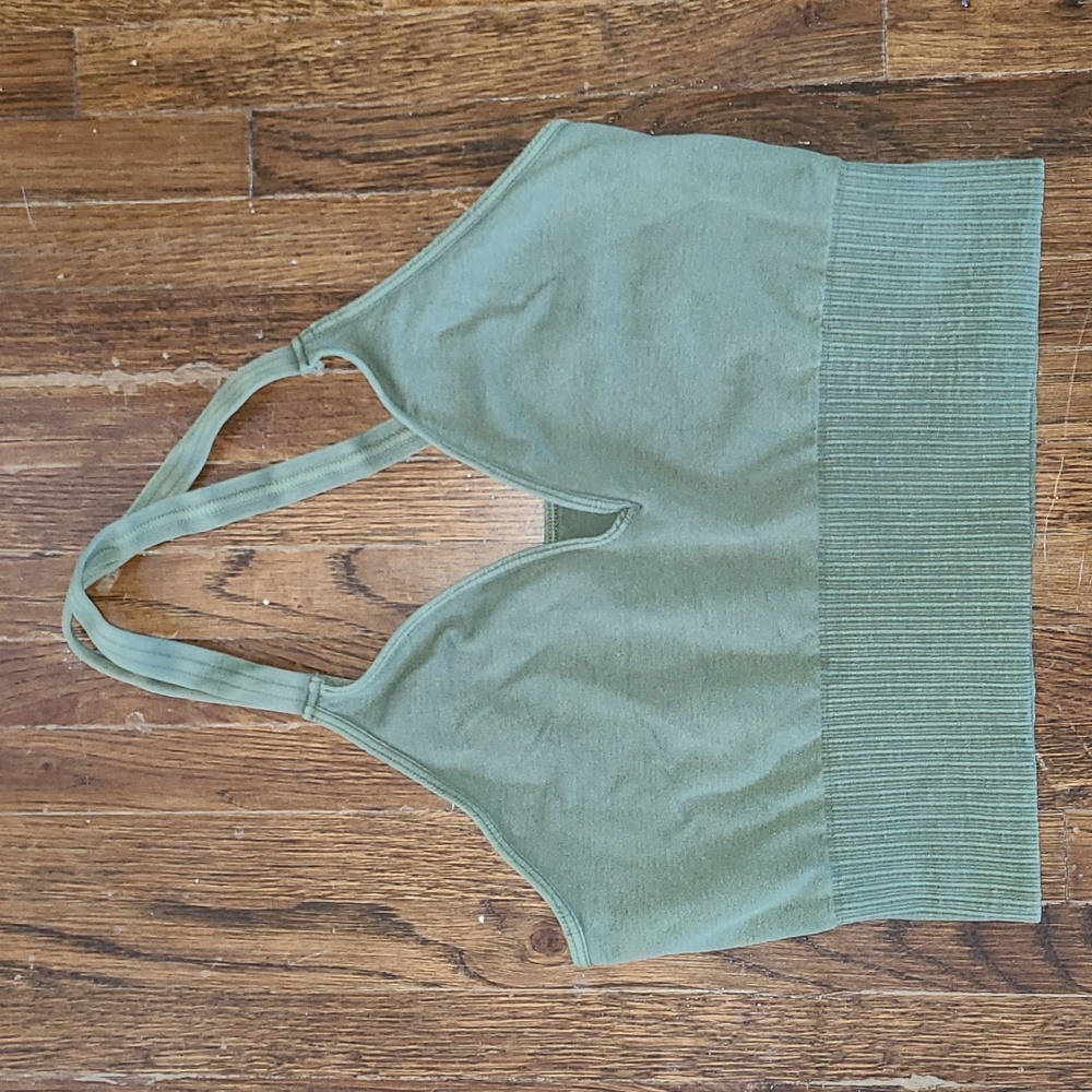 FP Movement by Free People Sage Green Seamless V-Neck Crop Top